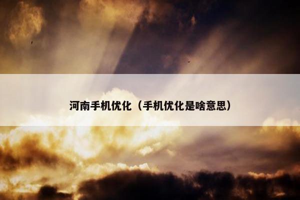 河南手机优化（手机优化是啥意思）