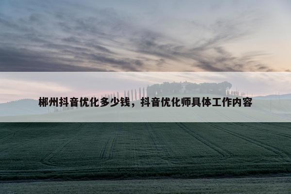 郴州抖音优化多少钱，抖音优化师具体工作内容