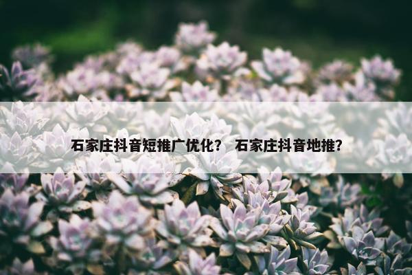 石家庄抖音短推广优化？ 石家庄抖音地推？