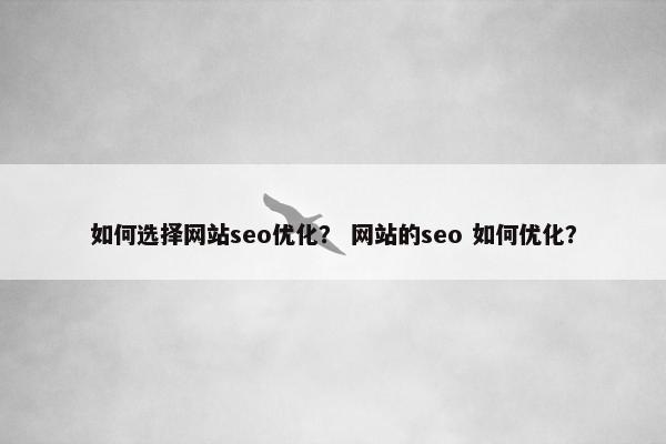 如何选择网站seo优化？ 网站的seo 如何优化？
