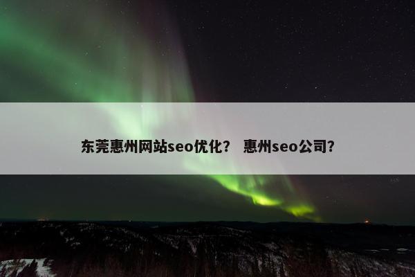 东莞惠州网站seo优化？ 惠州seo公司？