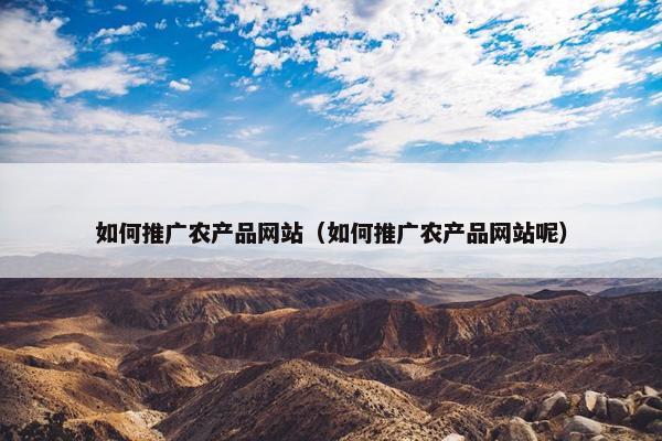 如何推广农产品网站（如何推广农产品网站呢）
