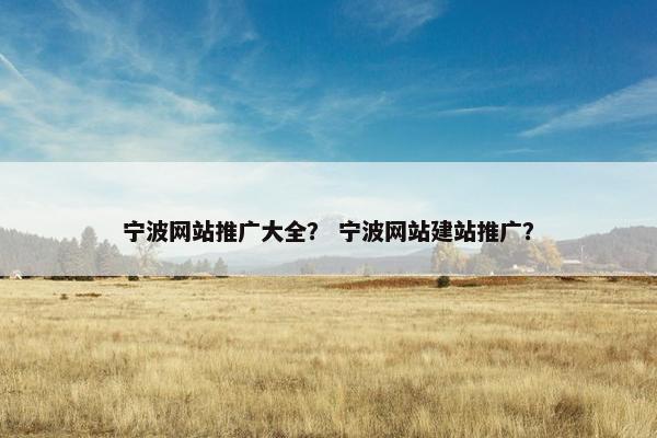 宁波网站推广大全？ 宁波网站建站推广？