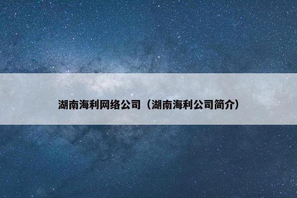 湖南海利网络公司（湖南海利公司简介）
